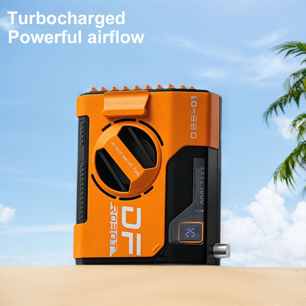 Outdoor Camping Fan Rechargeable 5 Speeds Wearable Belt Fan Strong Airflow Personal Body Fan for Outdoor Jobsite Climbing Hiking