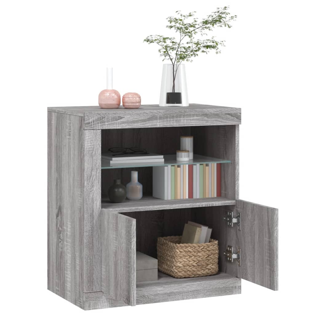 Sideboard with LED Lights Grey Sonoma 60.5 x 37 x 67 cm