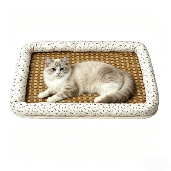 Cat Bed for Indoor Cats Soft Dog Bed with Wicker Mat Anti-slip Pet Sleeping Pad for Kitten Puppy Small Dogs