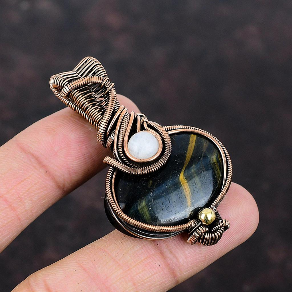 Nellite Pendant Copper Wire Wrapped Pendant Rainbow Moonstone Gemstone Jewelry Handmade Brand New Pendant Dainty Copper Jewelry Gift For Him