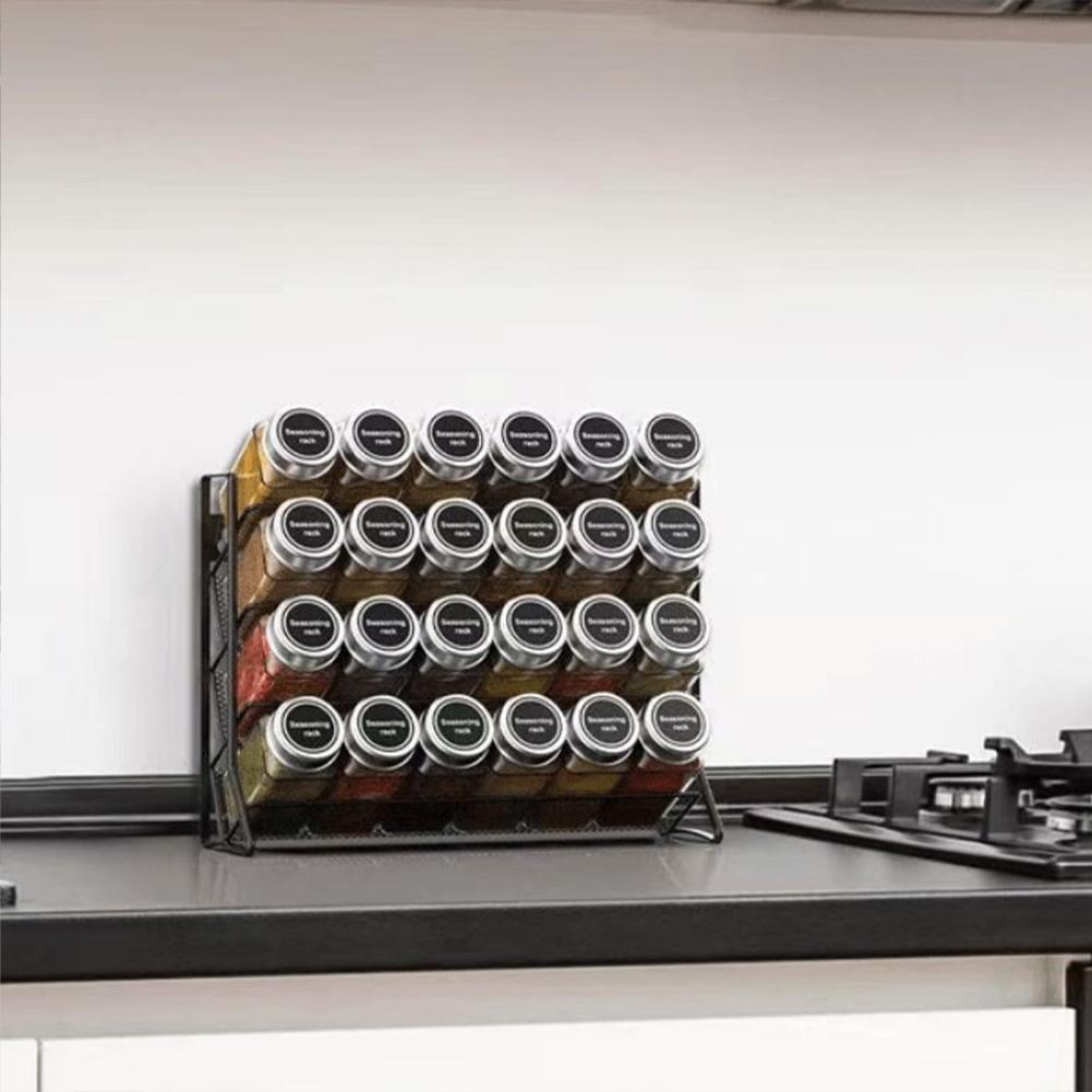 4 Tier  Container Holder Wall Mounted Spice Seasoning Organizer Non-Slip Pantry Organizer Stand for Small Can Storage