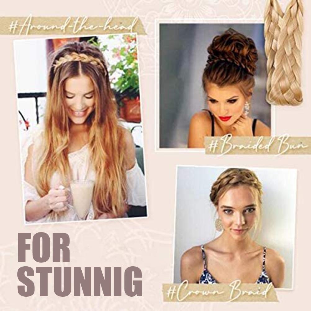 Synthetic Hair Braided Headband Classic Wide Plaited Braids Elastic Stretch Hairpiece for Women Girls