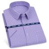 Men‘s Short Sleeve Shirt Business Classic Striped Plaid Checked Male Casual Social Dress Shirts Purple Blue 6XL Plus Large Size