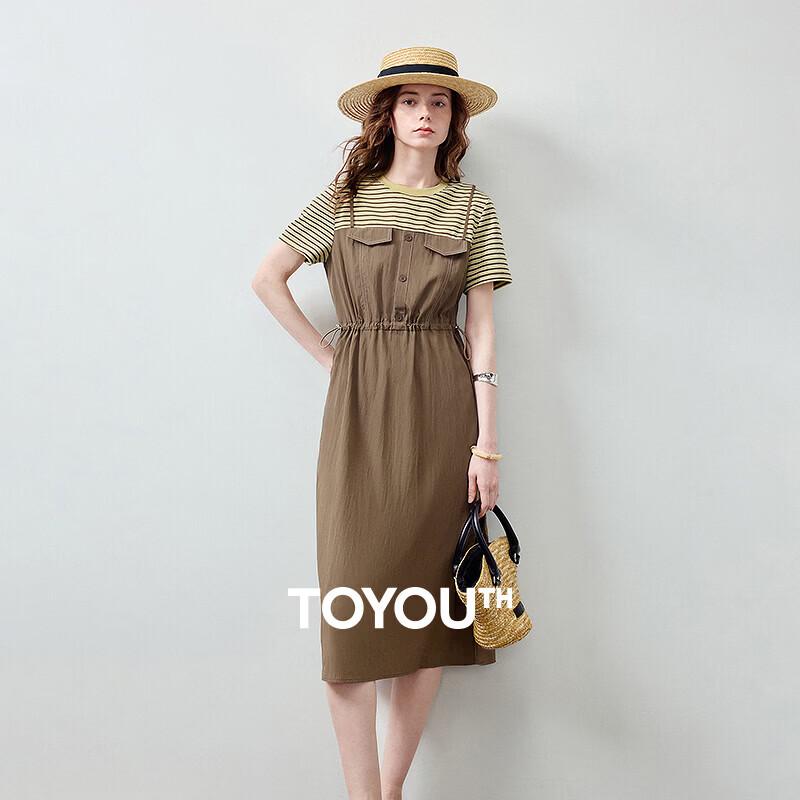 Chuyu Faux Two-Piece Striped T-Shirt Dress L