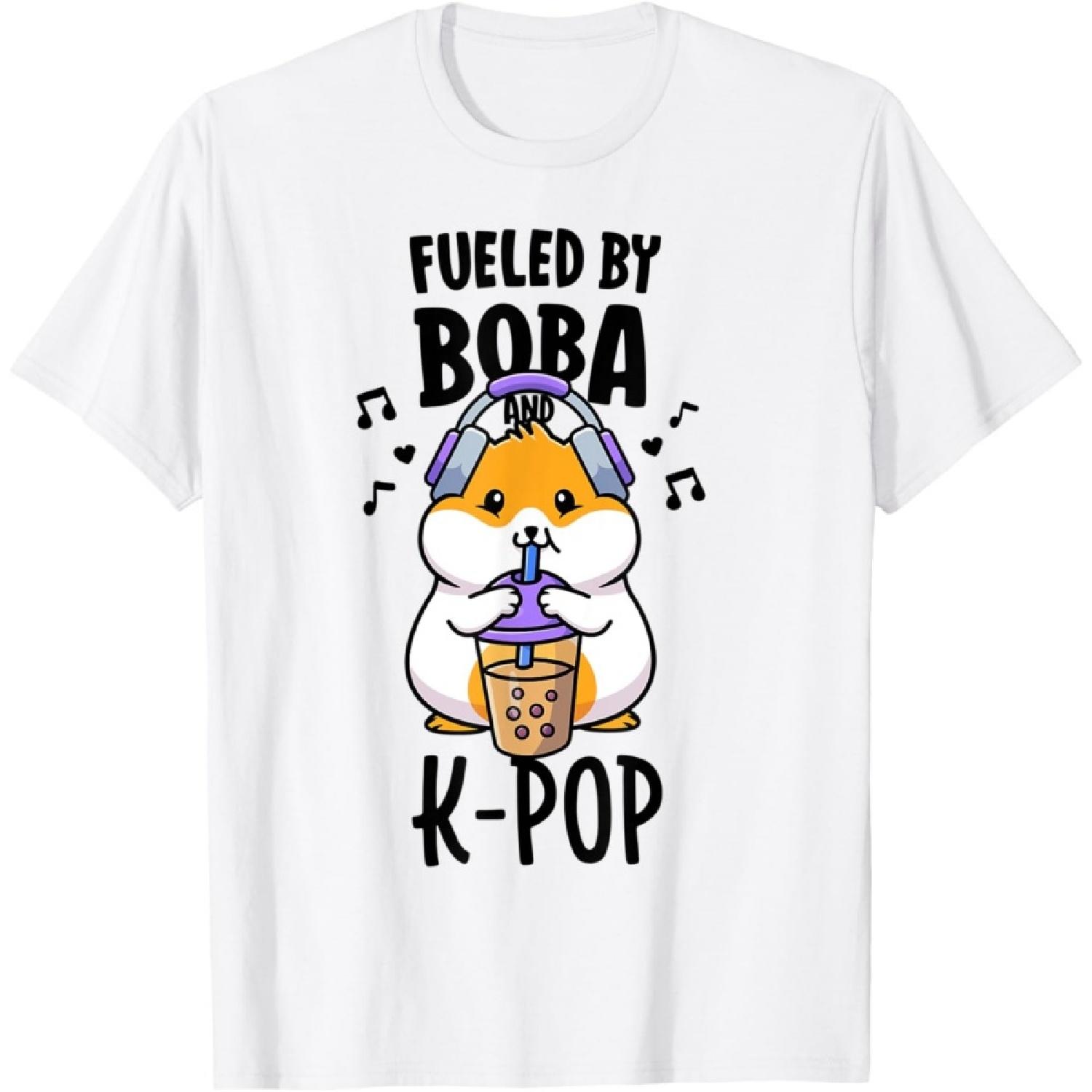 Cute KPop Shirt Fueled By Boba And K-Pop Bubble Tea Hamster T-Shirt XXXXXL белый