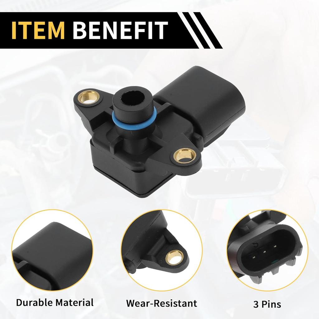 1 Pcs Manifold Absolute Pressure Sensor for Jeep TJ 2003 for Dodge for Ram 1500 2500 Van 2002-2003 MAP Sensor No.68002763AA Plastic Black