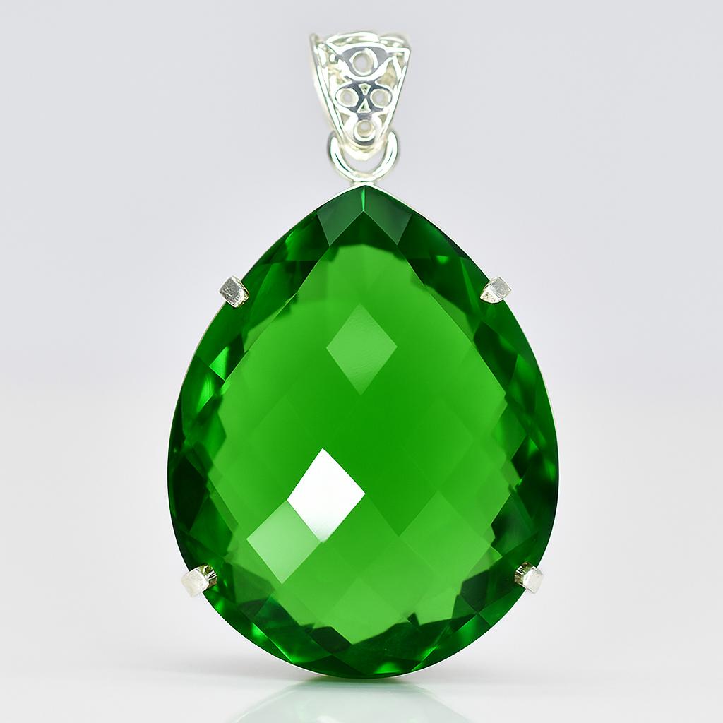 Natural Certified Green Topaz 100 Ct 925 Sterling Silver Huge Size Pear Pendant AI-39-NS