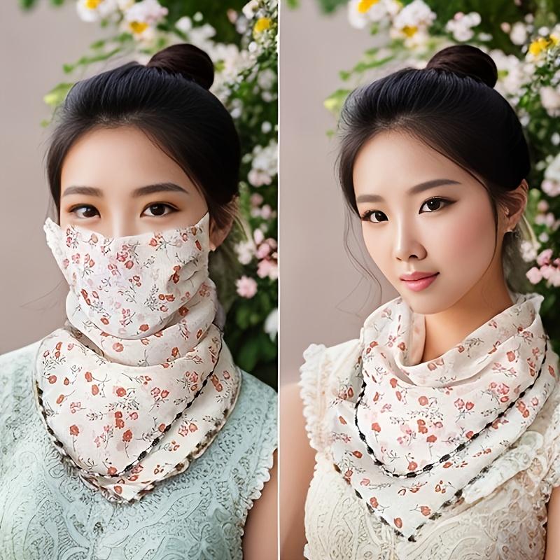 Bohemian Floral Embroidered Women's Face Mask & Neck Scarf - Lightweight Polyester, Breathable Sun Protection, Multi-Color Options for Casual Outings