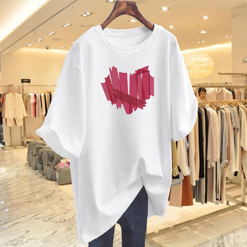 

Mid-Length White Short-Sleeve Women s T-Shirt for Layering with Shark Pants - Stylish Autumn/Winter Top L