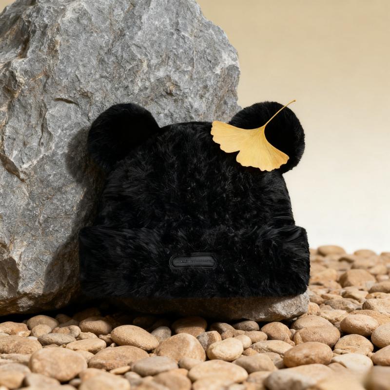 Brief Niedlich Kleine Bärenohren Einfarbig Weiche Plüschmütze Damenmode Winter Verdickt zum Warmhalten Ohrenschutz Gestrickt Mütze ohne Schirm