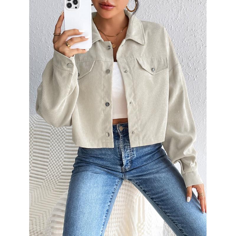 2024 Europe Autumn/Winter Women's Casual Short Lapel Corduroy Jacket