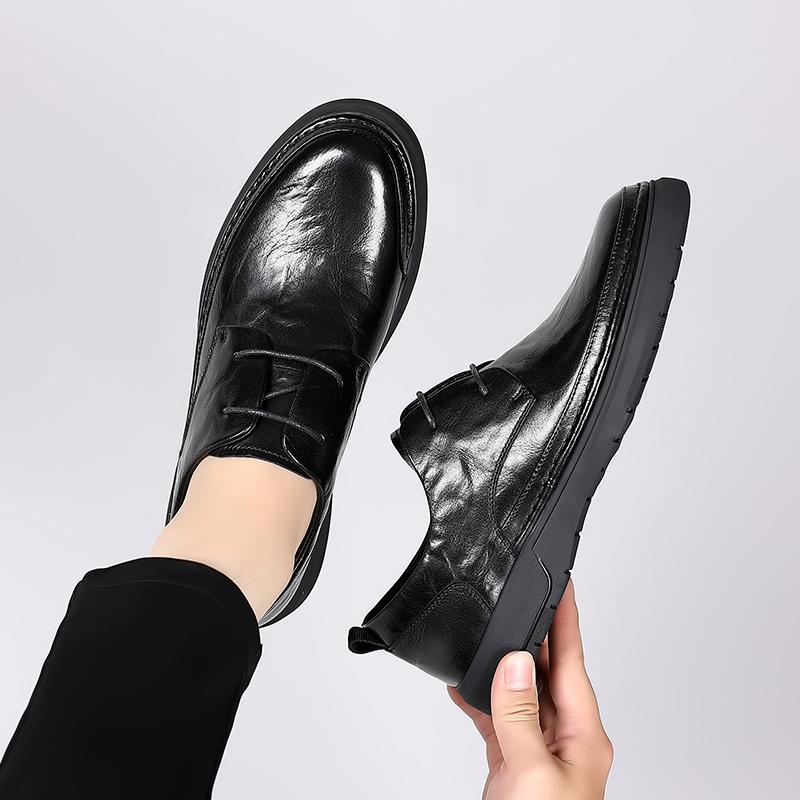 Fashion Dress Leather Shoes Men Lace Up Fashion Formal Genuine Brogue Round Toe Outdoor Black Wedding Party Business Man Shoes Men