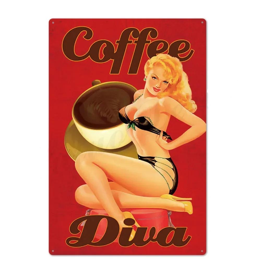 Vintage Pin Up Girl Tin Sign Plaque Sexy Retro Metal Wall Decor for Bar Pub Club Man Cave Classic Metal Sign Painting