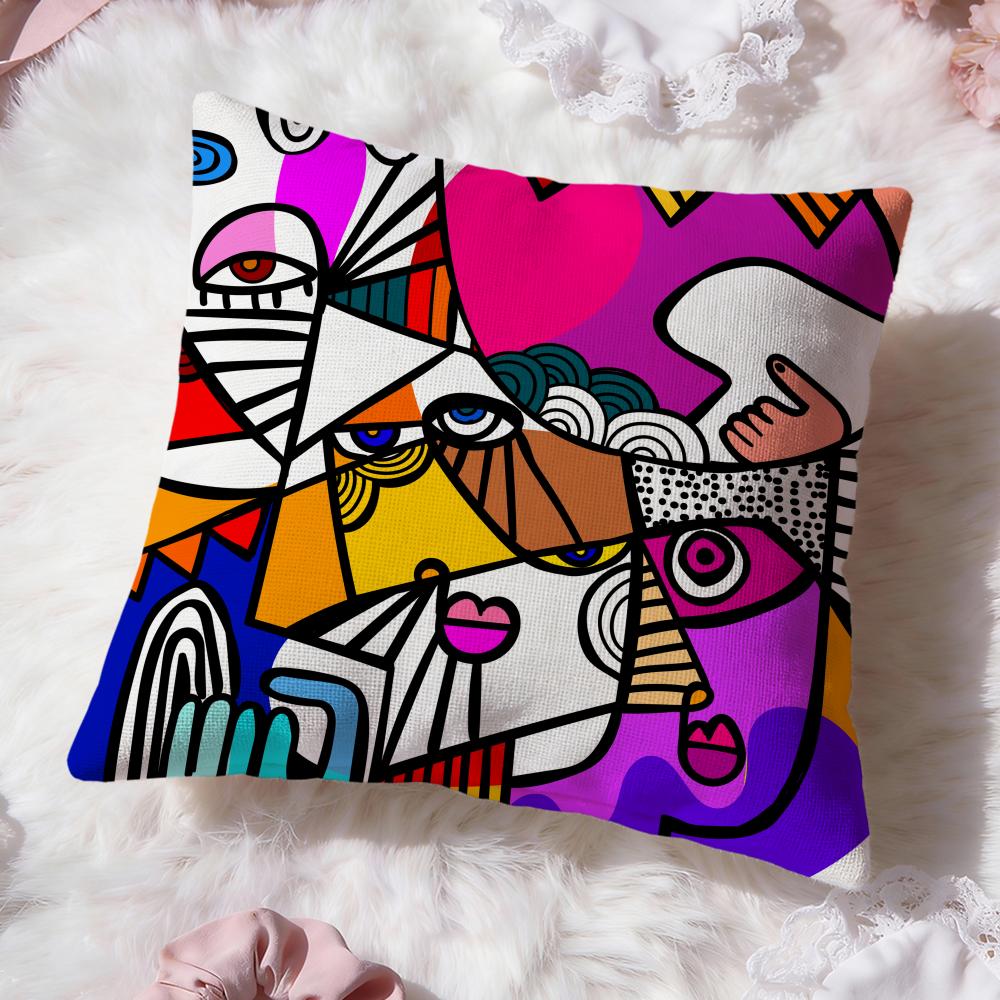 

Colorful Abstract Faces Cushion Cover Premium Comfort Reversible Pillow Cove -Two in One Design for Any Room & Car Interior 30cmx30cm