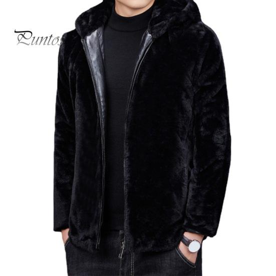 

Мужское пальто с капюшоном и длинными рукавами, куртка из искусственного меха норки с карманами, застежка-молния, толстое флисовое зимнее пальто L чёрный