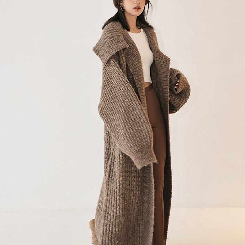 Herbst Frühling Cardigan Mäntel Damen Unifarben Langarm Locker Vintage Gestrickt Sanft Knöchellang Temperament Damen Streetwear