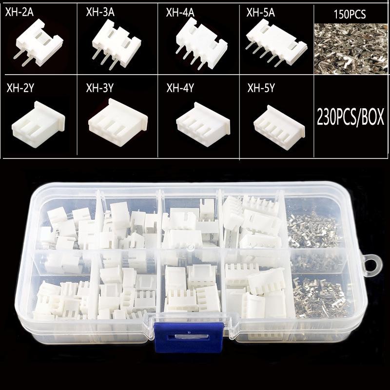 230-Piece XH2.54mm Pitch JST Terminal Connector Set: 2P, 3P, 4P, 5P.