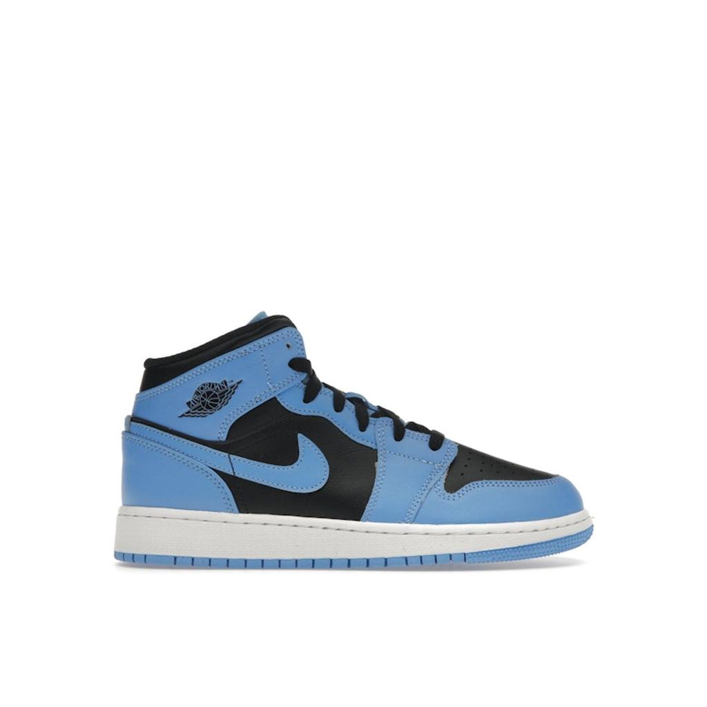 Air Jordan 1 Mid GS University Blue Black Kids Sneakers White DQ8423-401