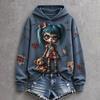 Women's Halloween Gothic Print Hooded Pullover Sweatshirt, Long Sleeve Casual Top