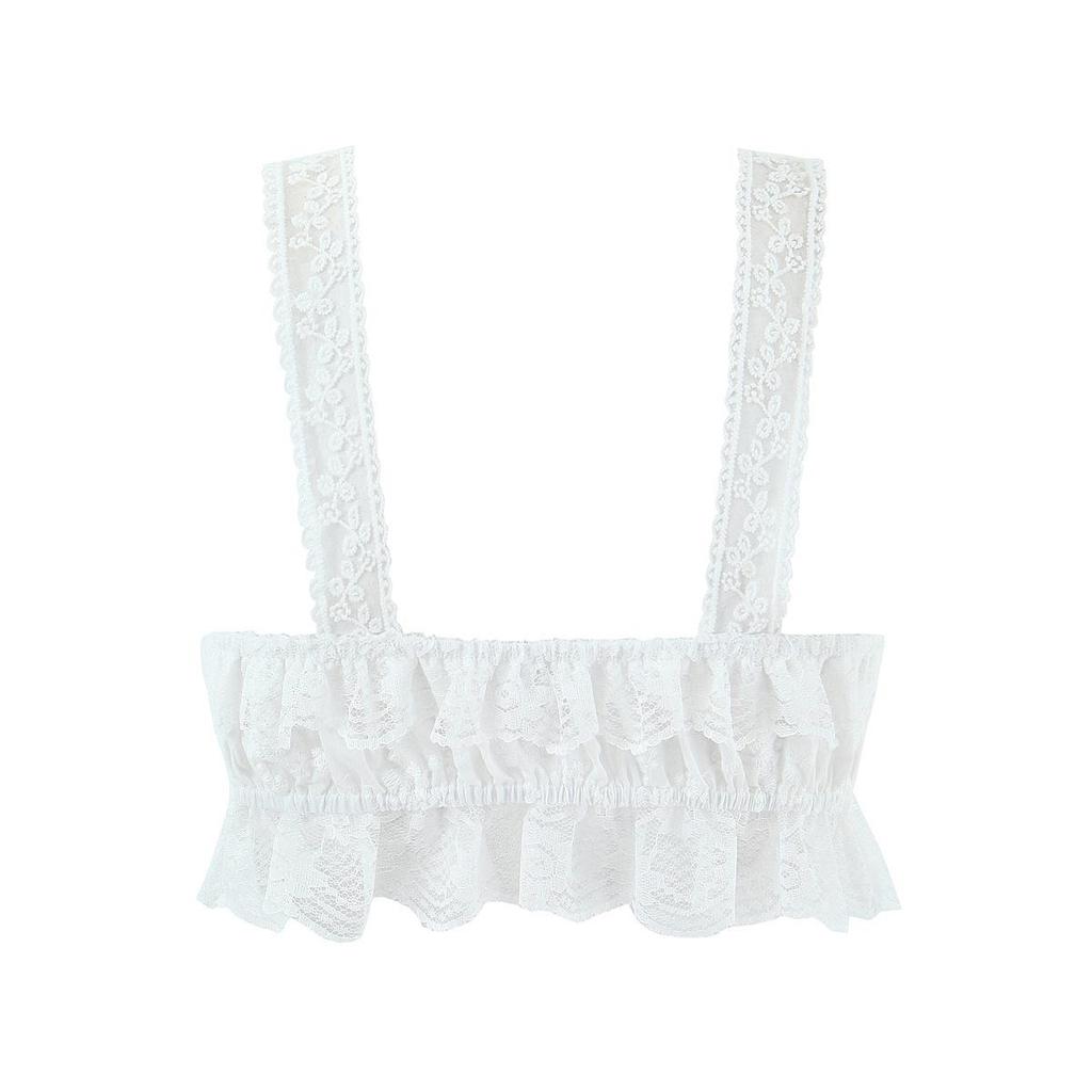 Women's Spring White Lace Cami Top & Ruffle Trim Embroidered Skirt Set