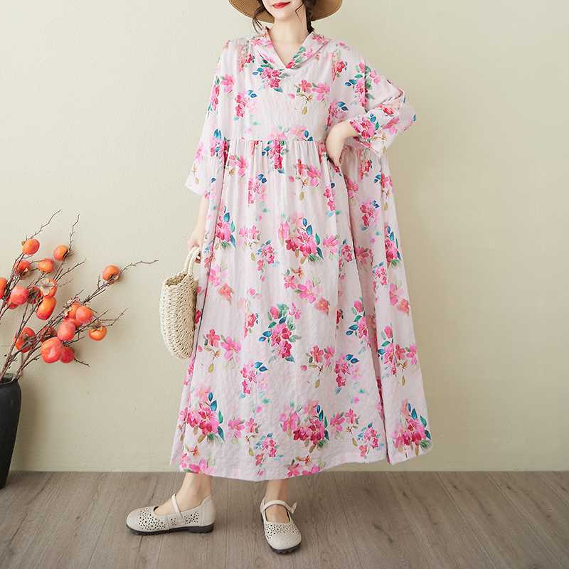 

Платье из нишевой пряжи Yunjin, хлопок-лен с принтом One Size