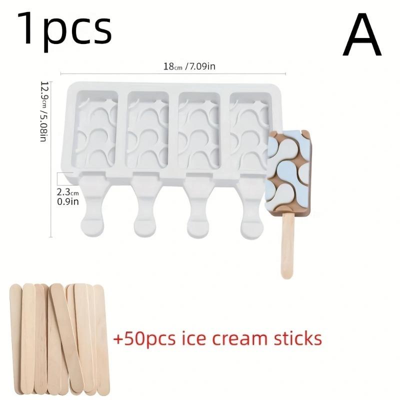 

Silicone Ice Cream Maker 4 Cavities Popsicle Mold with Wooden Sticks Oval Cake Chocolate Baking Tools Reusable Dessert Molds