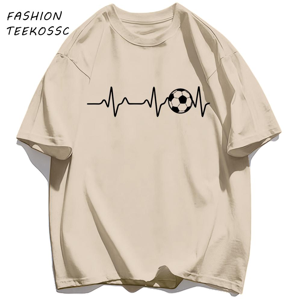 Football Electrocardiogram Print Men T Shirt Crewneck Summer TShirt Casual Loose Clothes Unisex AllMatch Cotton Sportswear