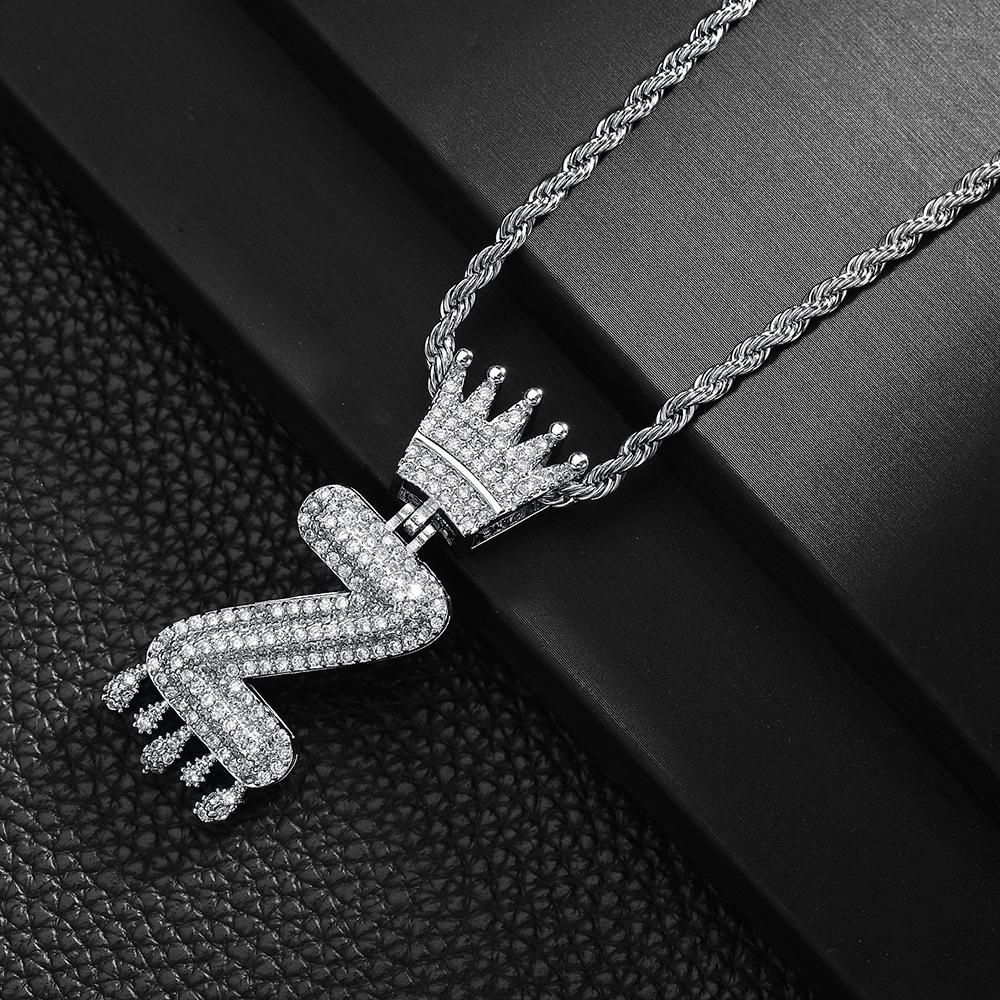 

Hip Hop Crown Letter Pendant Copper Inlaid Zircon Necklace Personalized Niche Design Men S And Women S Pendant Necklace
