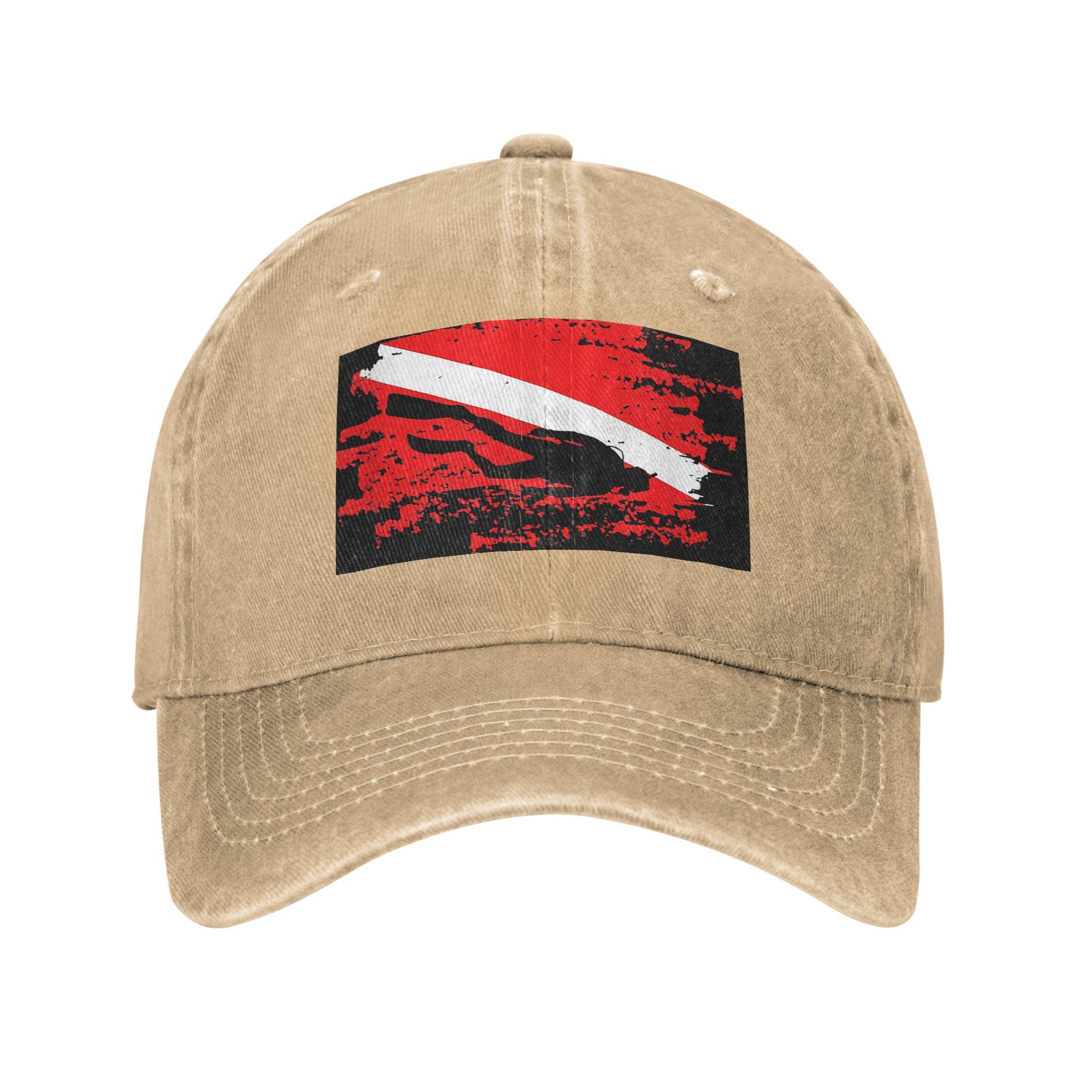 

Scuba Diving Diver Down Flag Marine Diver Dive Denim Fabric Cap Casual Baseball Caps Adjustable Hat Summer Unisex Baseball Hats One Size