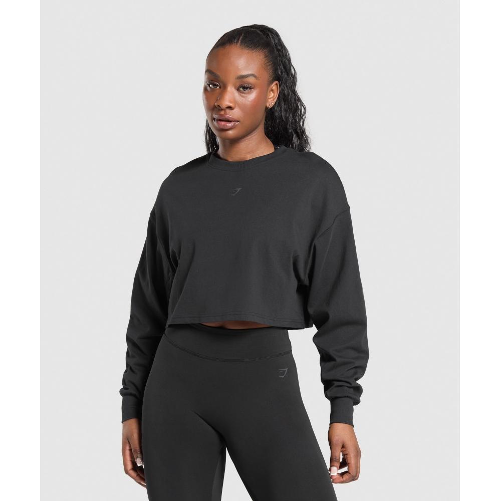 Gymshark Wordmark Graphic Long Sleeve Top Black B2c8u Bb2j