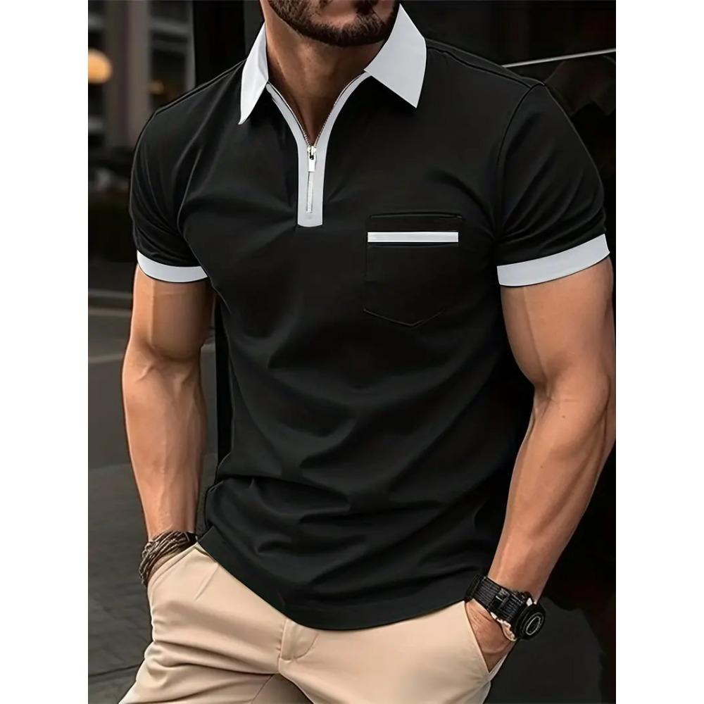 Men's Casual Chest Pocket Short Sleeved T-shirt Polo Shirt