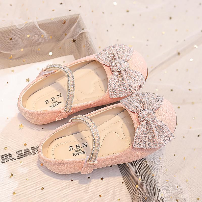 Kids Fashion Girls Mary Janes for Party Wedding New Soft Breatheable Simple Non-slip Children Casual Shoes Bow Rhinestones