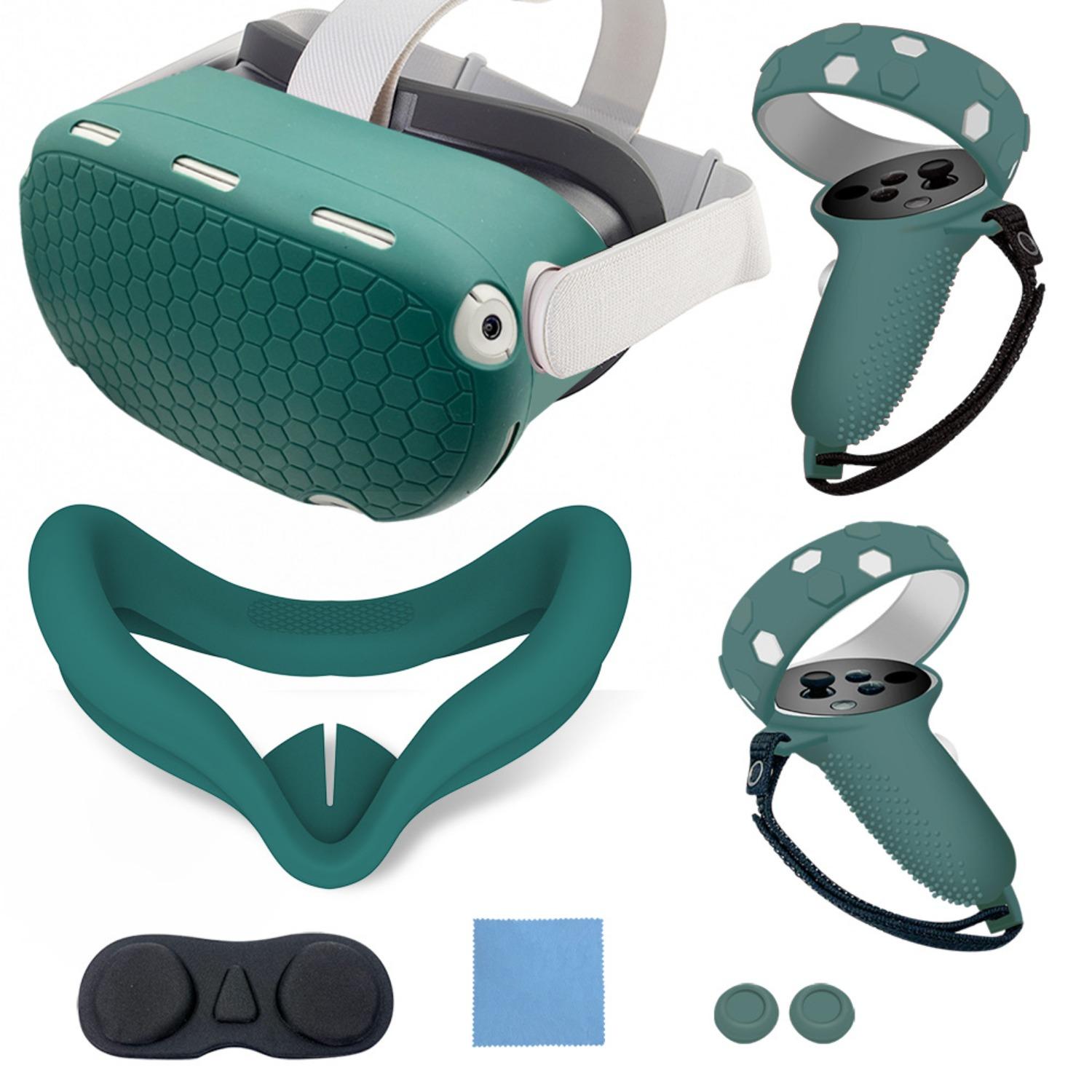 

Сумісно з аксесуарами Oculus Quest 2, Силіконова накладка на обличчя для VR, Захисний чохол для VR, Сумісно з накладками на ручки контролерів Quest 2 Touch зелений