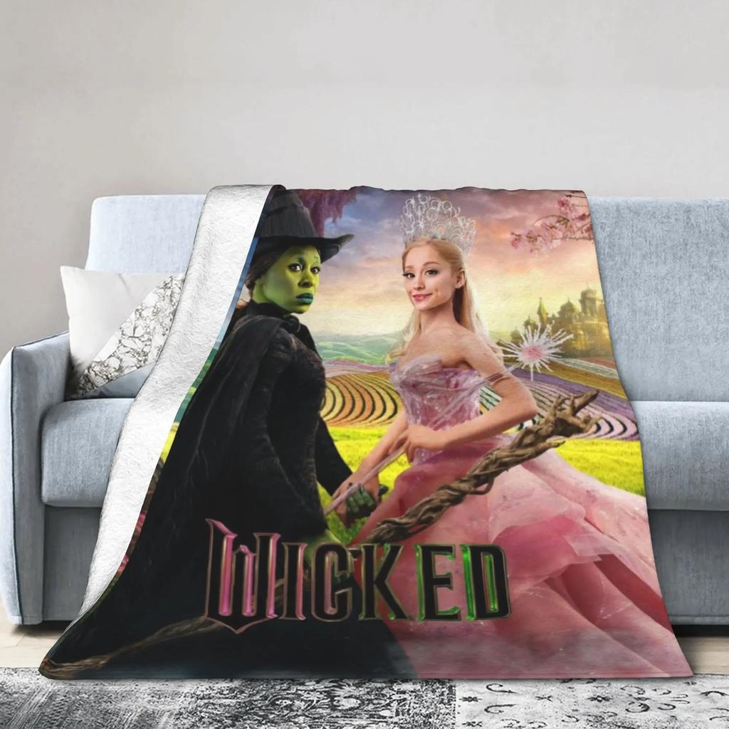 Elphaba  Glinda Wicked Movie Warm Plush Throw Blanket for Kids and Adults Flannel Couch Bedspread Sofa Cover