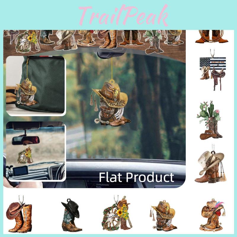 Customized Cowboy Boot And Hat Acrylic Hanging Decoration For Car Saddle Keychain Pendant Vintage Look
