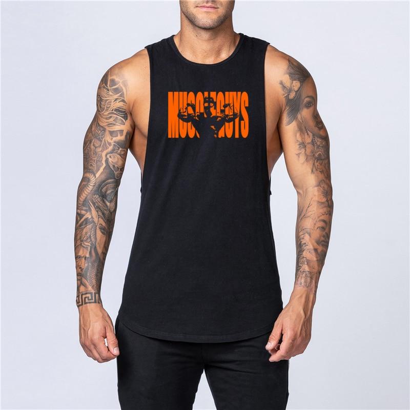 Muscleguys New Sports Tank Top Men's Breathable Cotton Sleeveless Singlet Running Training Loose Elastic Leisure Fitness T-shirt