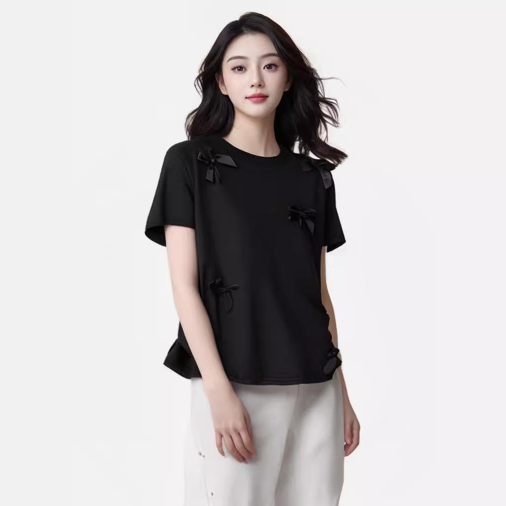 

Korean Style Bow Accent Slimming Women s Summer T-Shirt L чёрный