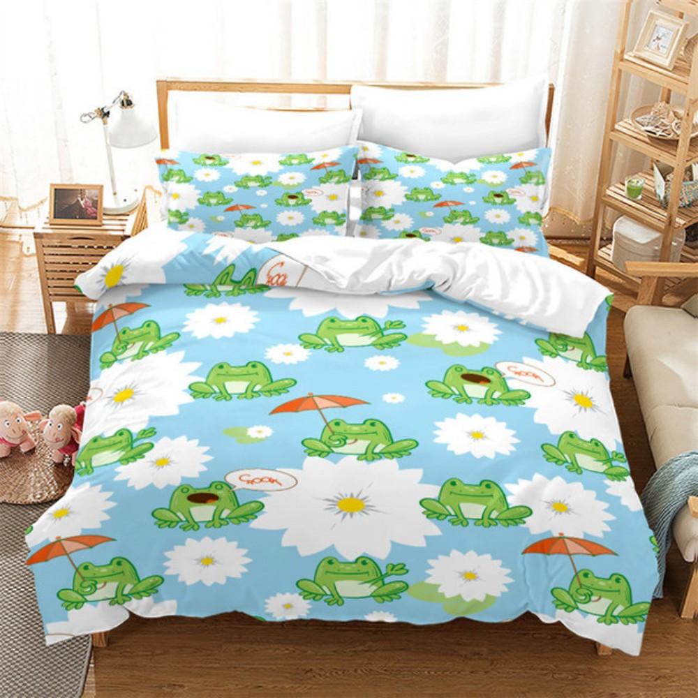 Lovely Green Frog Duvet Cover Set Baby Alpaca Bed Linen Horse Soft Bedding Set With Pillowcase For Girls Boys Gift Bedroom Decor