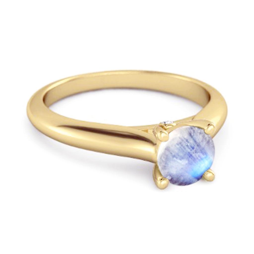 Moonstone Round Solitaire Ring -925 Sterling Silver Gold Vermeil