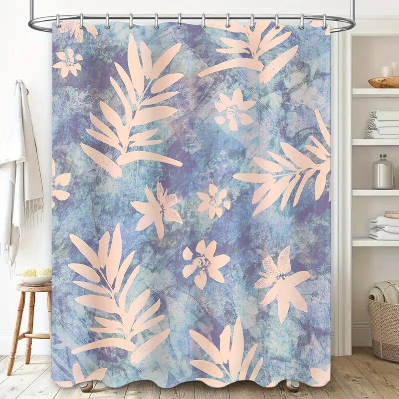 Purple Floral Shower Curtain Polyester Fabric Printing Waterproof Bath Decoration for Home Bathroom Decorations