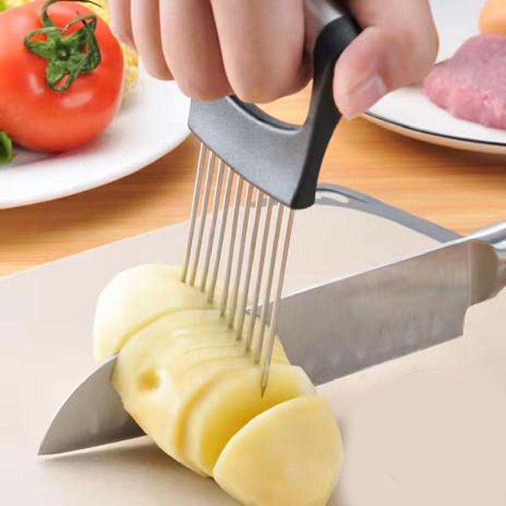 Full Grip Handle Onion Slicer Holder Stainless Steel Vegetables Cutting Fork Kitchen Gadgets