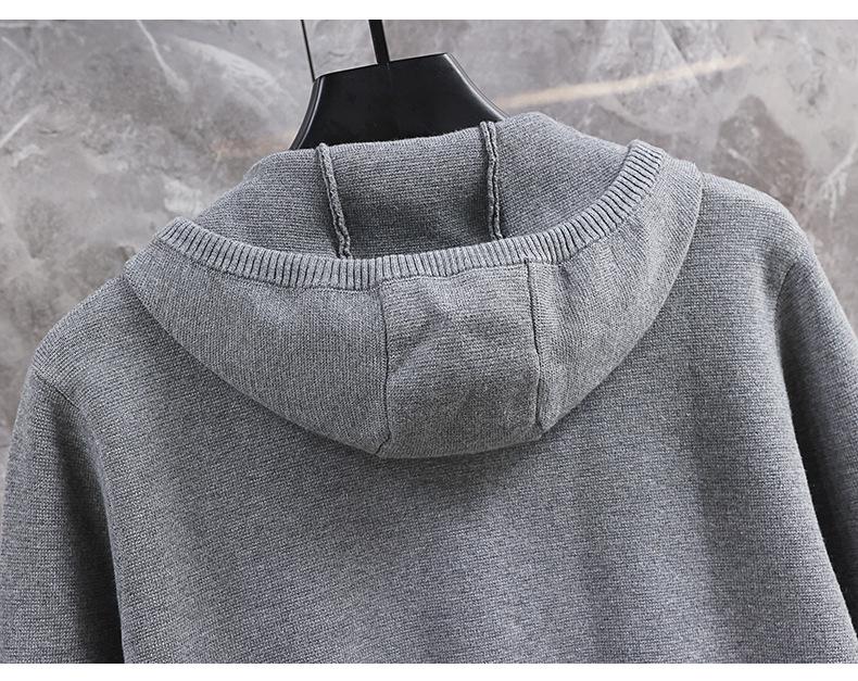 2024 Autumn/Winter Unisex Hooded Knit Cardigan with Double Zipper and Four-Bar Stripe In Academy Style