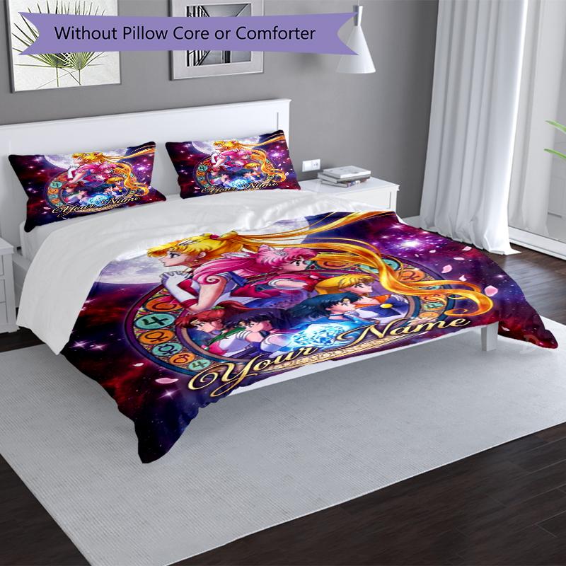 3pcs Custom Name Moonlit Adventure Printed Bedding Set Duvet Cover Closure Includes 1 Duvet Cover & 2 Pillowcases, Soft and Comfortable for All Season