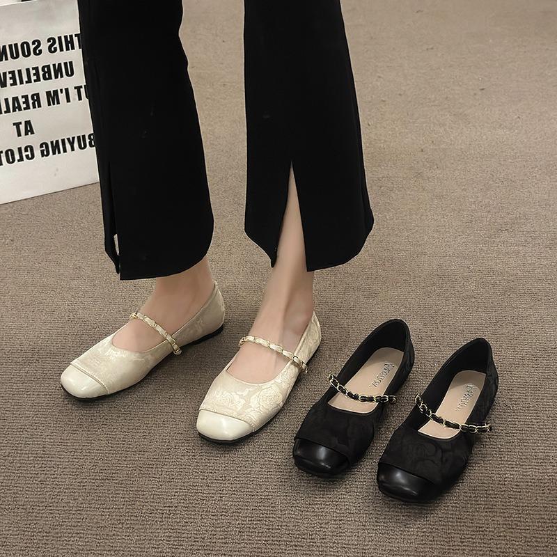 Bring Mary Jane low-heeled women's shoes thick-heeled single shoes women's new one-word square head shallow mouth temperament commute