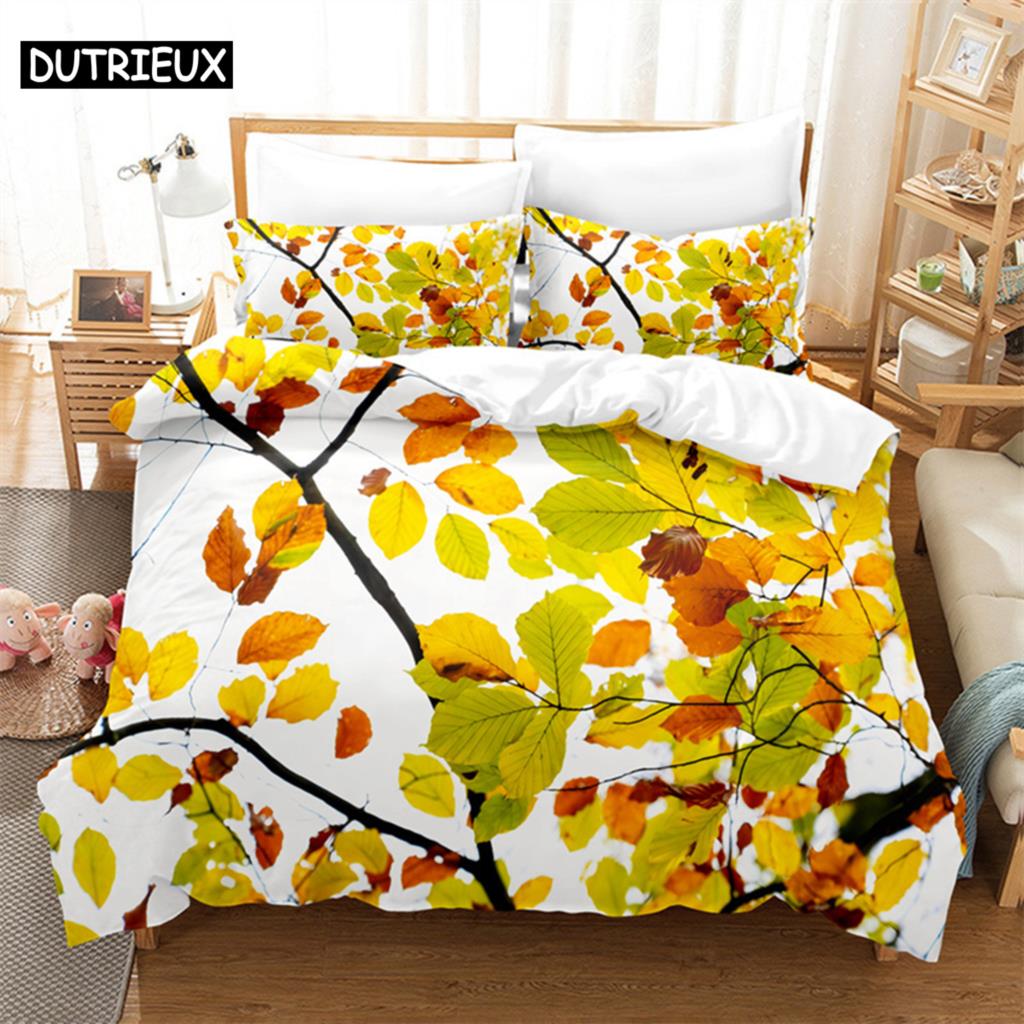 Comforter Maple Leaf Queen Bedding Set Kids Bedding Digital Printing King Size Bedding Set
