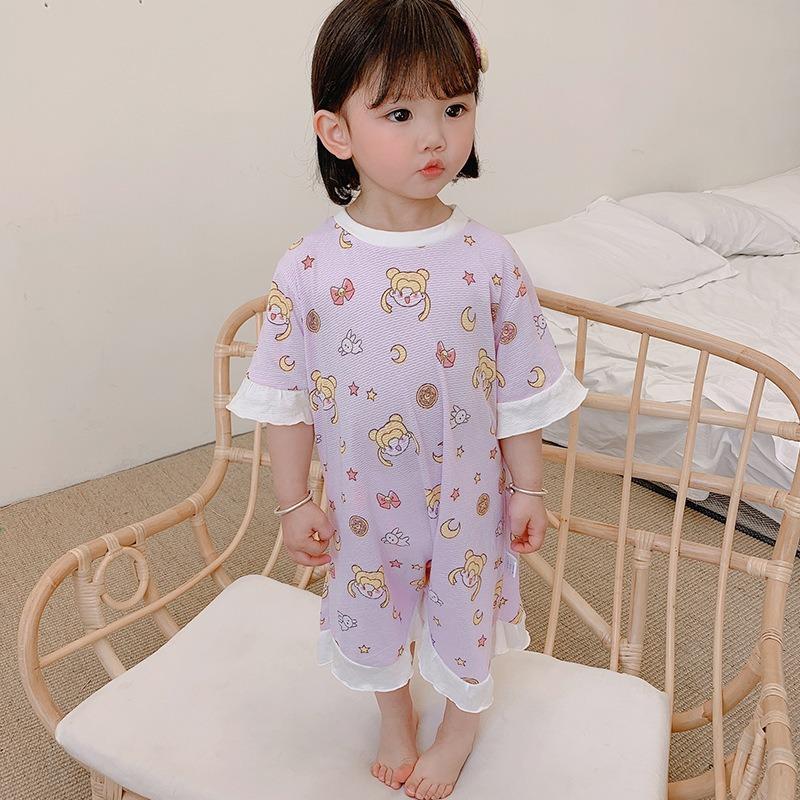 Little Girls Sweet Princess Cartoon Print Summer Thin Sleep Dress Kids Home Nightgown