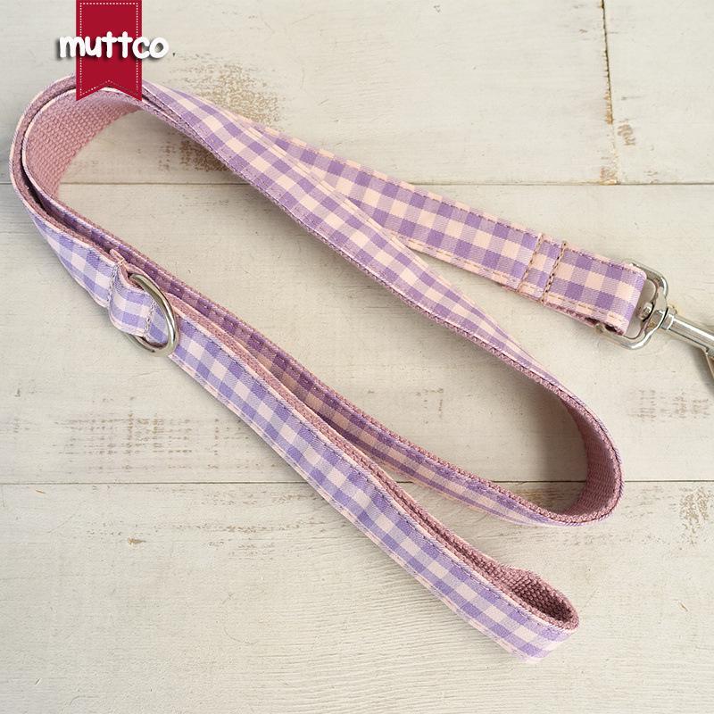 MUTTCO DIY Soft Purple Plaid Dog Collar & Leash Set UDL-101