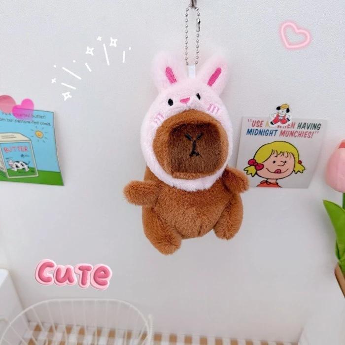 Cartoon Capybara Plush Keychain Pendant Toy Doll Bag Hanging Ornament Cute Desktop Car Decoration for Kids Birthday Gift