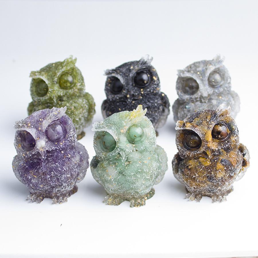 Natural Water Crystal Owl Resin Sculpture For Modern Home Decor And Office Space