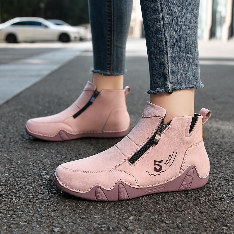 TUINANLE Women High Tops Shoes Spring Zipper Casual Anti Slip Flat Sneakers Girl's Ankle Boots Pink Ladies Shoes
